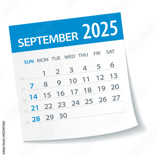 September 2025 Calendar Leaf - Vector Illustration
