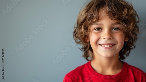 Happy Young Boy with a Bright Smile Against a Clean White Background, Capturing Innocence and Joy in a Minimalistic Setting