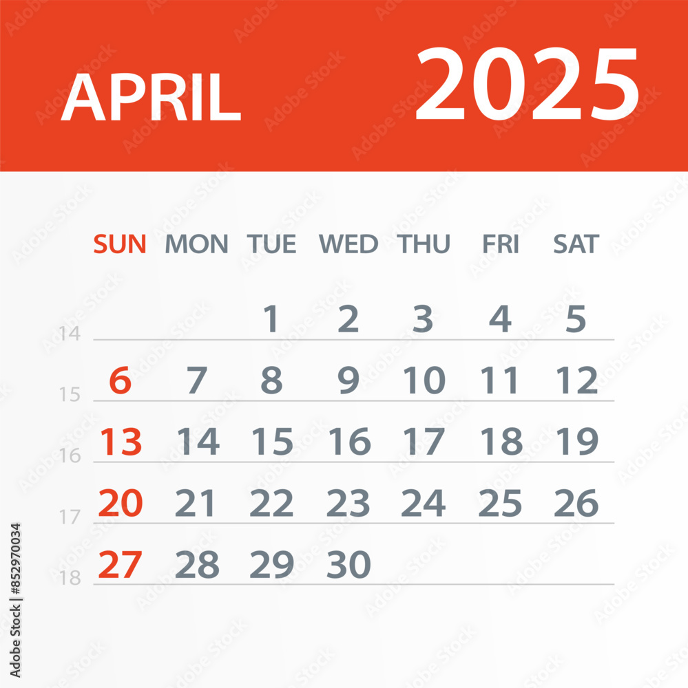 April 2025 Calendar Leaf - Vector Illustration April 2025 Calendar Leaf - Vector Illustration