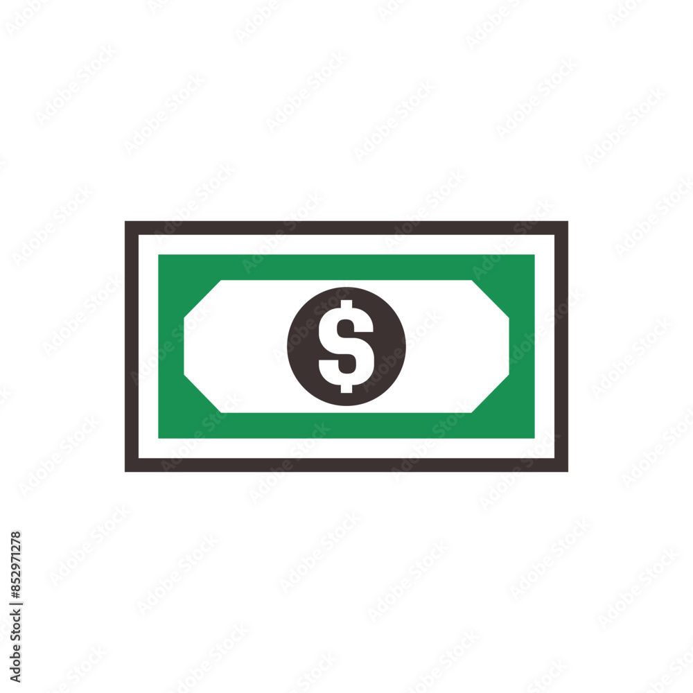 Banknote icon with dollar symbol, made in color style. Banknote icon with dollar symbol, made in color style.