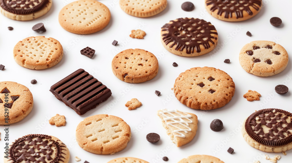 Isometric illustrations of various cookies on a white background Isometric illustrations of various cookies on a white background