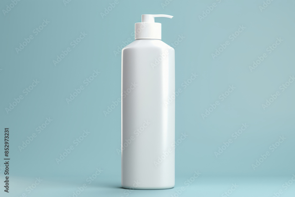 Blank white lotion pump bottle on blue background Blank white lotion pump bottle on blue background