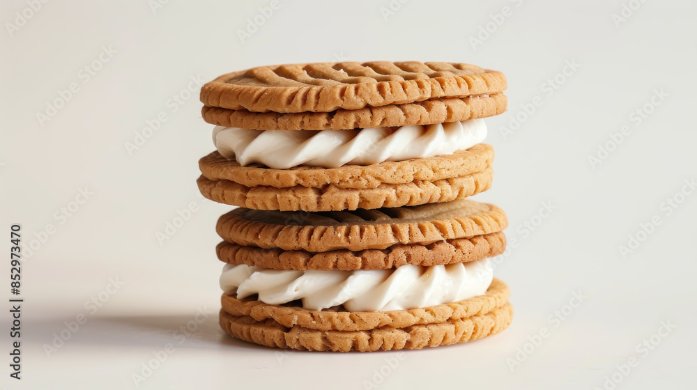 Sandwich cookies with cream filling presented in 3D, daroonwan