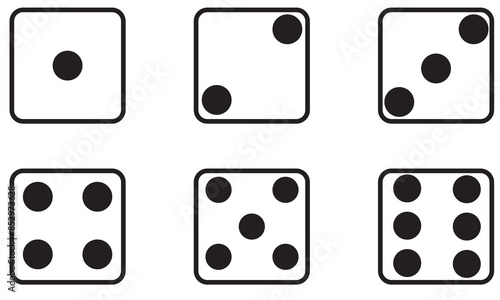 Vector dice set with six faces with different numbers of dots