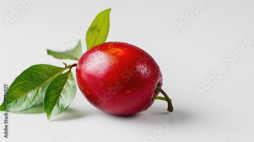 Isolated fresh tamarillo with leaves on a white background photo