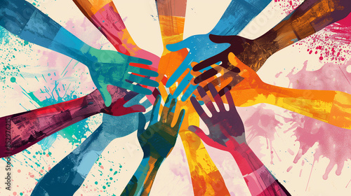 An illustration depicting diverse hands joining together in unity, symbolizing solidarity in the struggle for equality, illustration on the theme of the struggle for equality