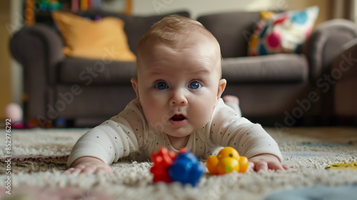 child with toys, wallpaper, fun and skill training at a young age