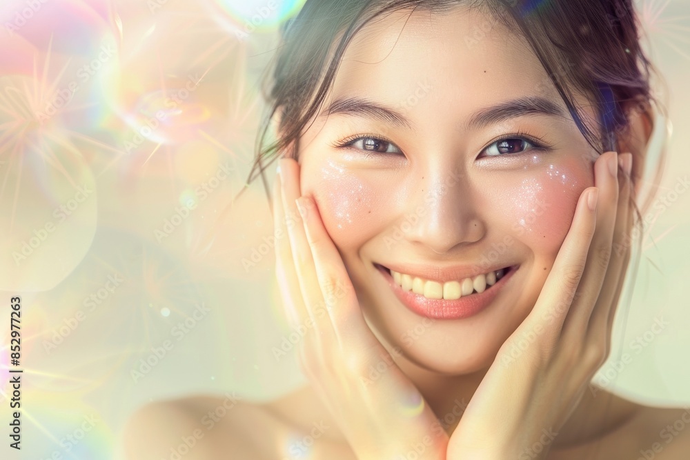 頬に手をあてる肌の綺麗な日本人メイクモデルのポートレート(美容・艶・透明感) 頬に手をあてる肌の綺麗な日本人メイクモデルのポートレート(美容・艶・透明感)