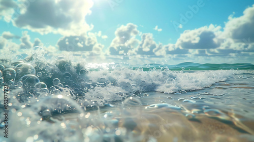 beautiful nature of beach, blue and dark sea or ocean,waves art with texture background