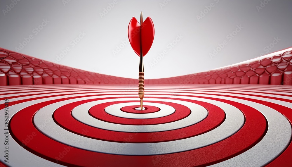 Dartboard and arrows hitting the bullseye, representing goal achievement Dartboard and arrows hitting the bullseye, representing goal achievement