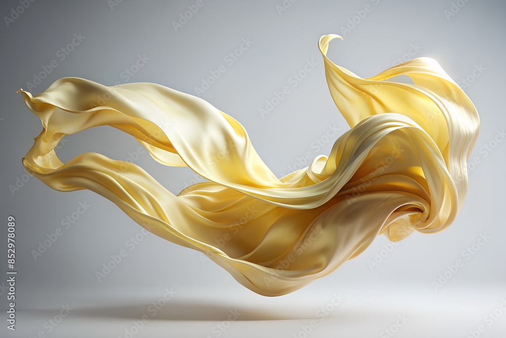 Abstract light yellow silk texture flowing on grey background 3d. Flying Silk fabric wave gradient template Abstract light yellow silk texture flowing on grey background 3d. Flying Silk fabric wave gradient template