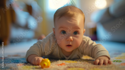 child with toys, wallpaper, fun and skill training at a young age