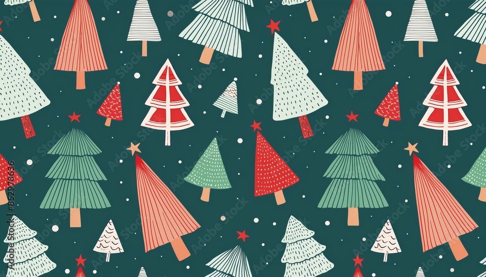 Festive pattern with Christmas trees and snowflakes for holidays Festive pattern with Christmas trees and snowflakes for holidays