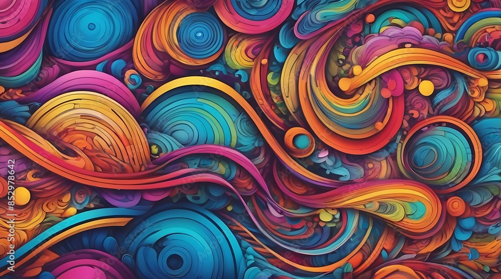 A colorful, abstract painting with swirls and flowers. The colors are bright and vibrant, creating a sense of energy and movement. The painting seems to be inspired by nature, with the flowers A colorful, abstract painting with swirls and flowers. The colors are bright and vibrant, creating a sense of energy and movement. The painting seems to be inspired by nature, with the flowers