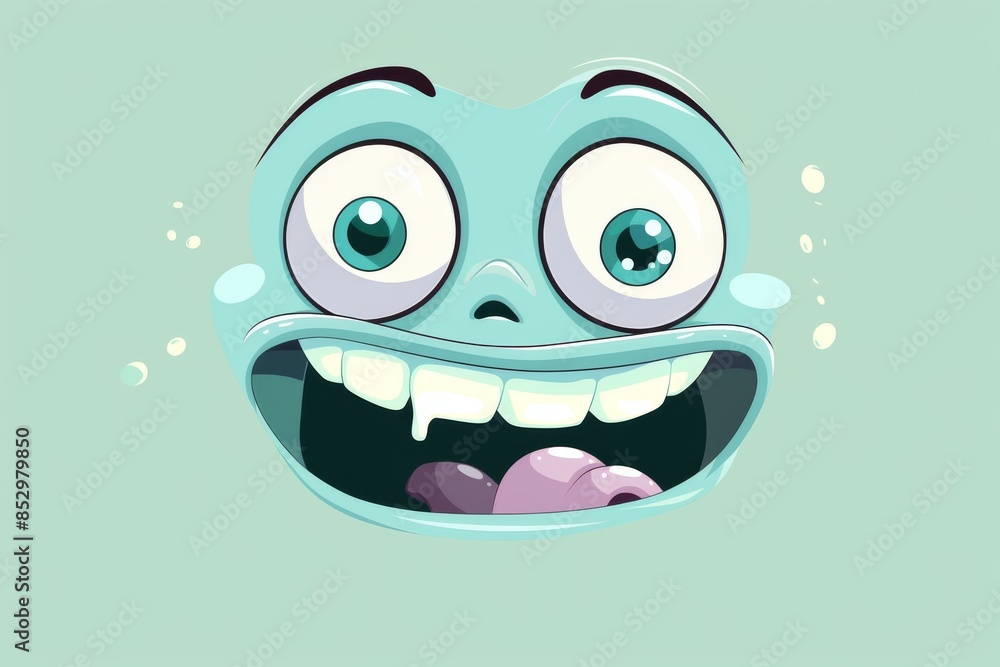 Colorful cartoon face with large expressive eyes and wide mouth Colorful cartoon face with large expressive eyes and wide mouth