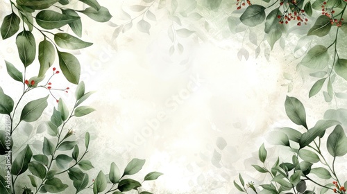 Wallpaper Mural Watercolor Greenery Border with Red Berries Torontodigital.ca