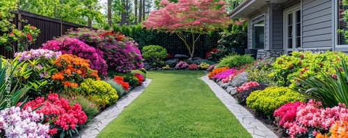 Garden filled with blooming azaleas photo