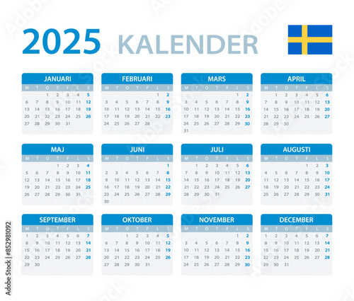 2025 Calendar - vector template graphic illustration - Swedish version