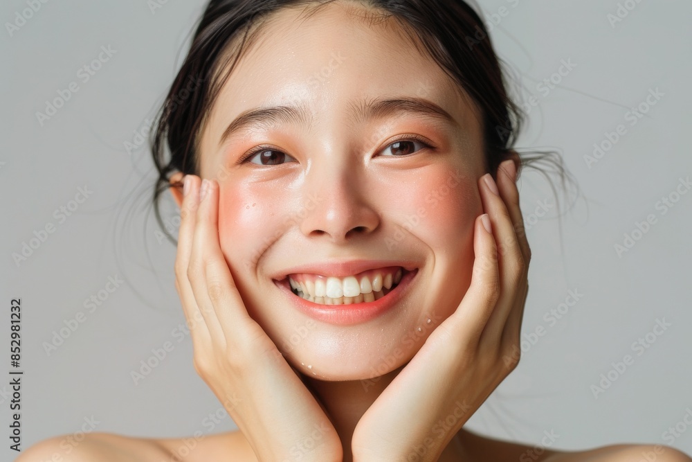頬に手をあてる肌の綺麗な日本人メイクモデルのポートレート(美容・艶・透明感) 頬に手をあてる肌の綺麗な日本人メイクモデルのポートレート(美容・艶・透明感)