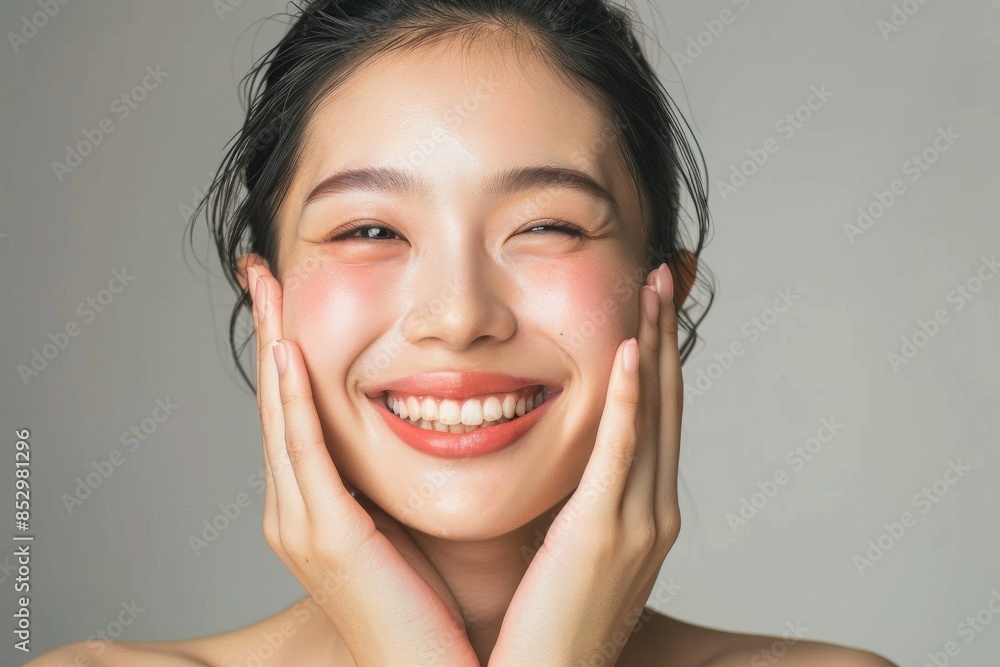 頬に手をあてる肌の綺麗な日本人メイクモデルのポートレート(美容・艶・透明感) 頬に手をあてる肌の綺麗な日本人メイクモデルのポートレート(美容・艶・透明感)