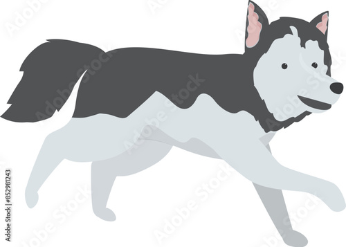 Cartoon illustration of a siberian husky dog running happily with its tongue out