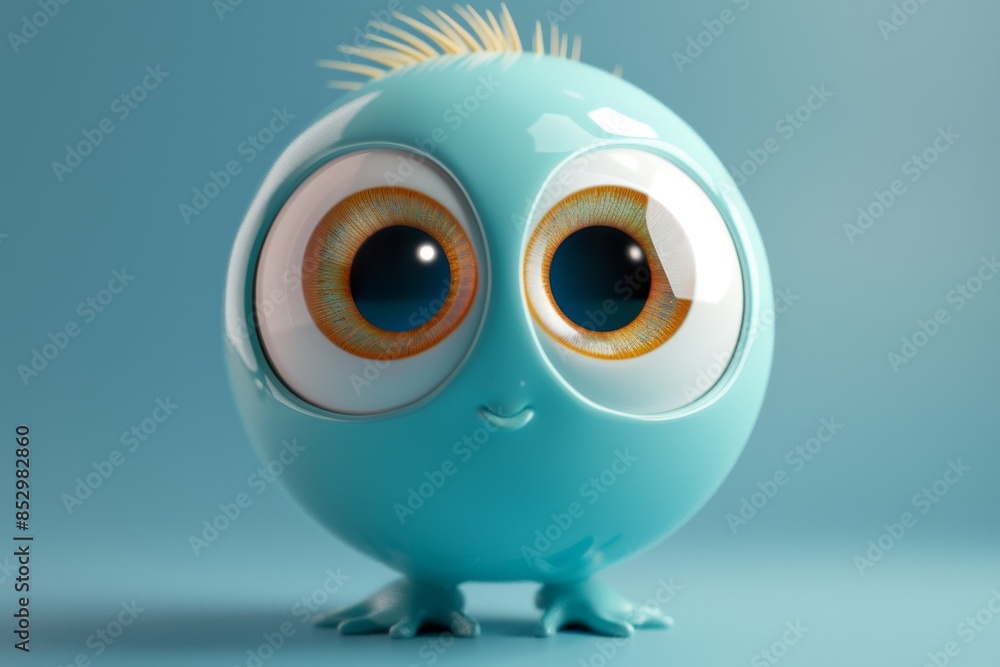 Adorable cartoon turquoise character with big eyes and tiny feathers Adorable cartoon turquoise character with big eyes and tiny feathers