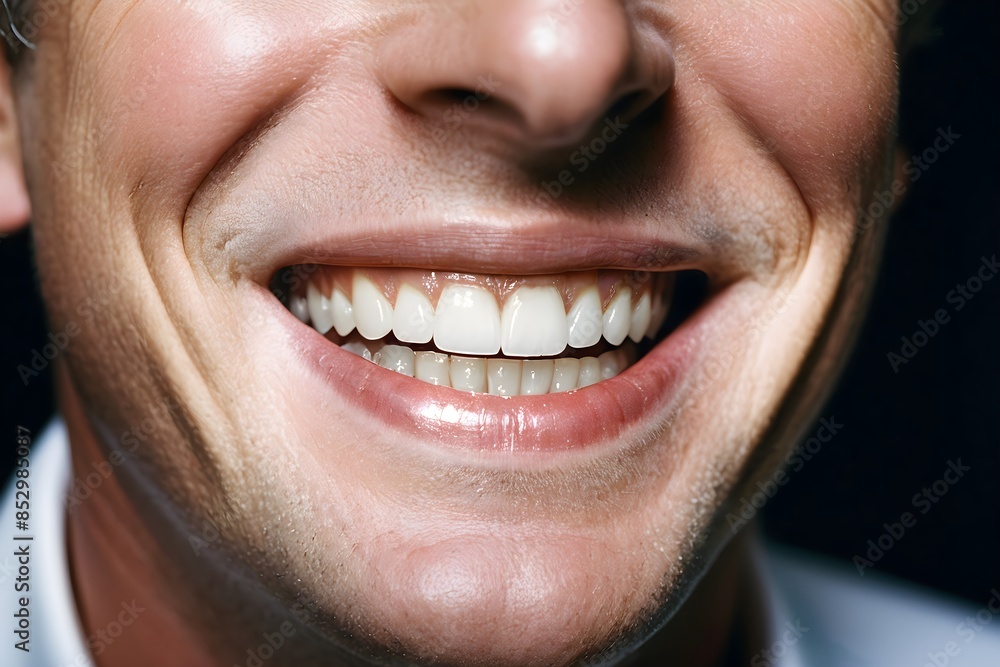 Close up of a man smiling with a perfect white teeth Close up of a man smiling with a perfect white teeth