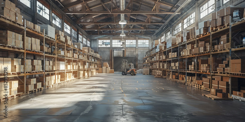 Wallpaper Mural Warehouse of goods with packed cardboard boxes for delivery. Torontodigital.ca