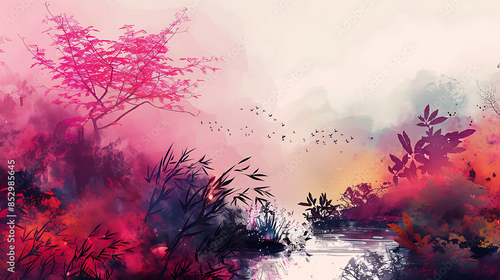 Chinese watercolor valley scenery painting The beauty of oriental lines Chinese watercolor valley scenery painting The beauty of oriental lines