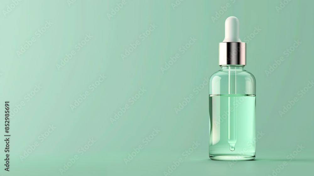 Serum bottle with dropper on a solid light Serum bottle with dropper on a solid light