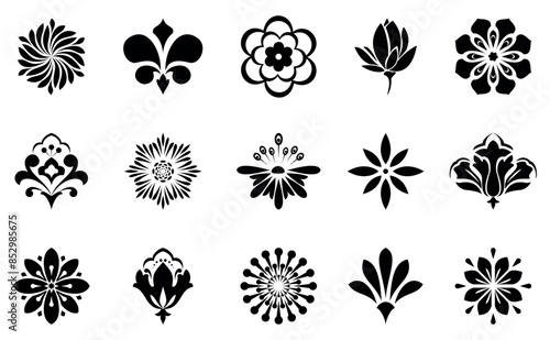 Flowers icon set. Flowers isolated on transparent background. Flowers in modern simple. Cute round flower plant nature collection. Vector illustrator © ELENA