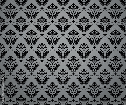Wallpaper in the style of Baroque. Seamless vector background. Gray and black floral ornament. Graphic pattern for fabric, wallpaper, packaging. Ornate Damask flower ornament