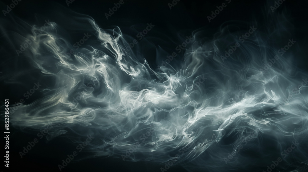 Obraz premium An ethereal abstract photo of wispy clouds illuminated by a distant light source against a pitch-black sky, creating a surreal and atmospheric scene. , abstract visual pictures wit