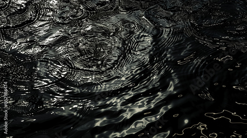 A captivating abstract image of ripples and waves in a dark, reflective surface, with subtle hints of light breaking through the darkness, suggesting hidden depths and unknown poss