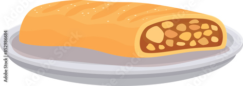 Delicious strudel filled with fruits and nuts, sitting on a plate