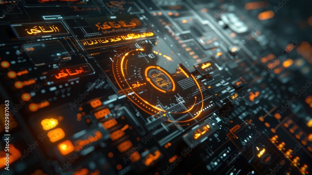Futuristic Digital Interface with Arabic Text Futuristic Digital Interface with Arabic Text