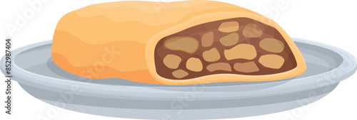 Delicious apple strudel on a plate, showcasing its flaky crust and sweet apple filling