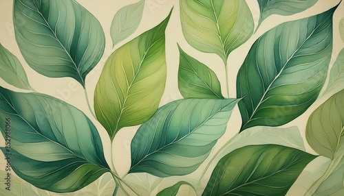 Wallpaper Mural Retro watercolor green leaves in different shapes, abstract background Torontodigital.ca