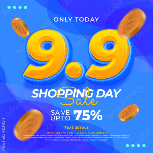 Vector 9.9 shopping day sale bold 3d effect template design for web or social media