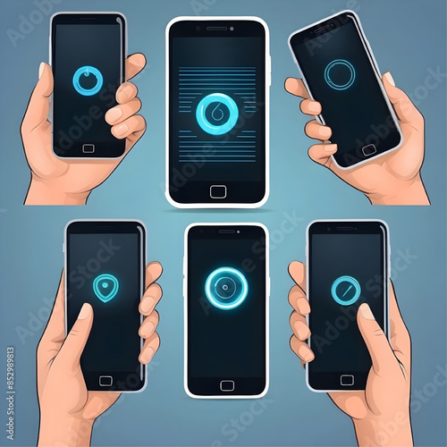 set of hands holding smartphones isolated on blank background, vector ready for design 