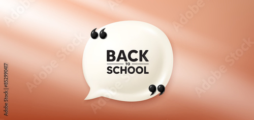 Back to school tag. Chat speech bubble 3d banner. Education offer. End of vacation slogan. Back to school chat message. Speech bubble red banner. Text balloon. Vector