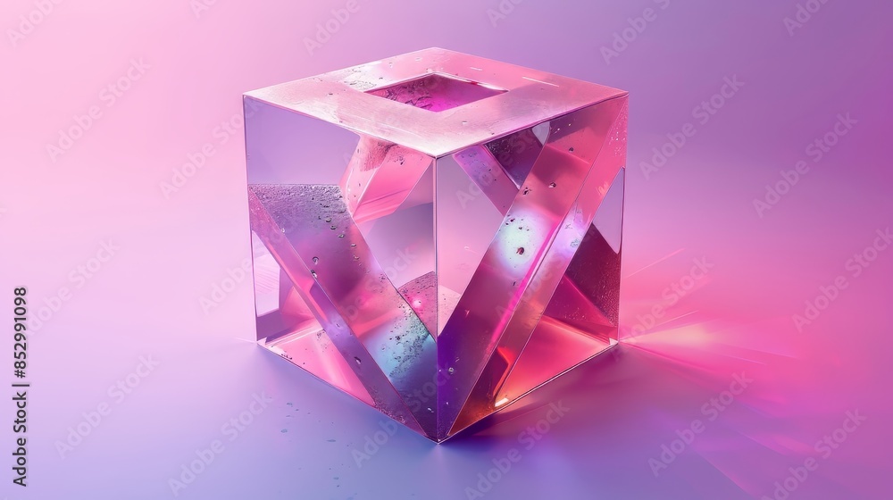 Pink Glass Cube on Purple Background Pink Glass Cube on Purple Background