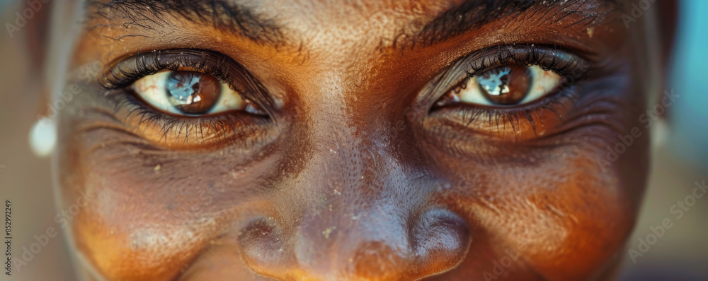 A close-up portrait of a person experiencing intense joy, their eyes sparkling and a smile spreading across their face. A close-up portrait of a person experiencing intense joy, their eyes sparkling and a smile spreading across their face.