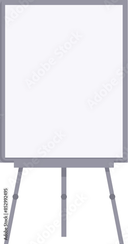 Clean whiteboard is standing on a tripod, ready for drawing and writing