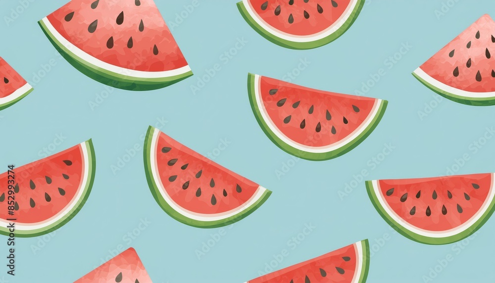 Watermelon slices pattern on pastel blue background illustration Watermelon slices pattern on pastel blue background illustration