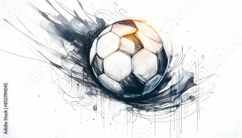 Abstract pencil quick sketch of an unique abstract colorful football sports on digital art concept.