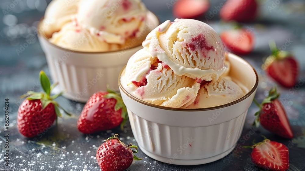 ice cream with strawberries HD 8K wallpaper Stock Photographic Image ice cream with strawberries HD 8K wallpaper Stock Photographic Image