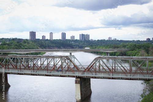 Elevated bridge crossing the river in Edmonton, Alberta, Canada