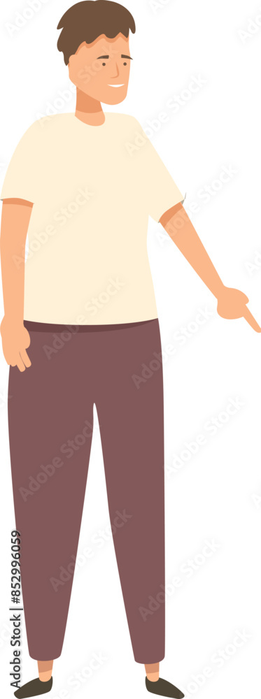 Fototapeta premium Young man is pointing his finger to the side while smiling