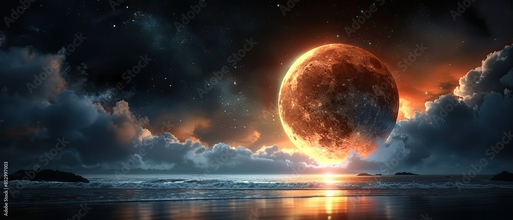 Mesmerizing Total Lunar Eclipse: Deep Red Moon Against Star-filled Sky Mesmerizing Total Lunar Eclipse: Deep Red Moon Against Star-filled Sky